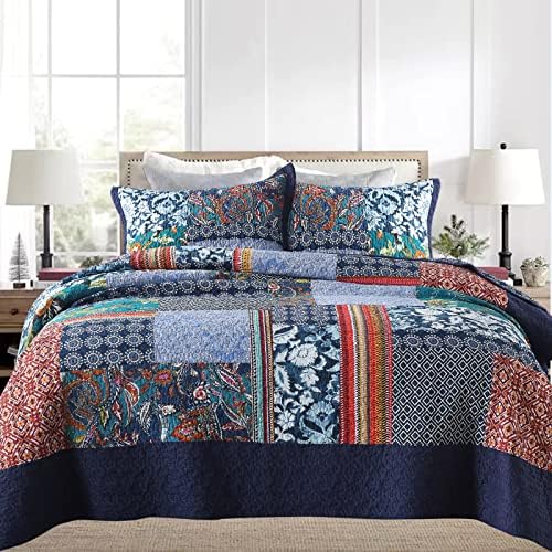 Yvooxny Reversible Cotton Quilt Set Queen Size 3-Piece