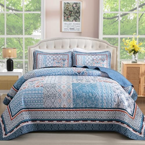 Wongs Bedding Blue Quilt Set Queen Size Bohemian
