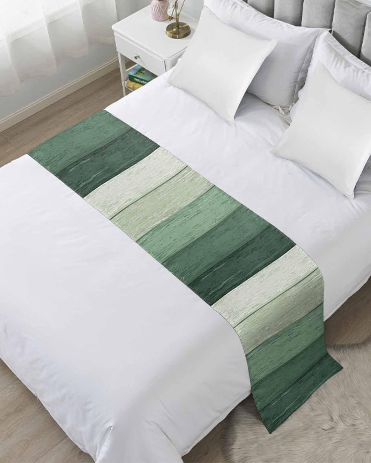 Stripe Bed Runner Scarf - Sage Green Striped Gradient