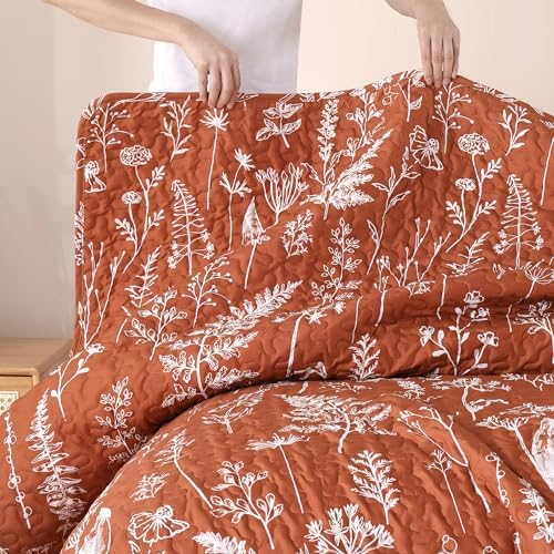 JANZAA Queen Size Floral Bed Spread with Botanical Pattern