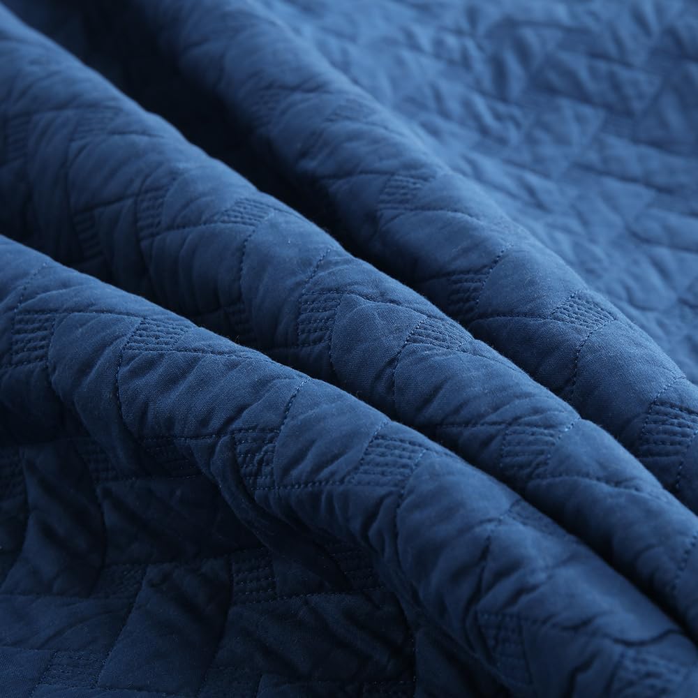 Wistown Cotton King Quilt Set 3 Pieces Navy Blue