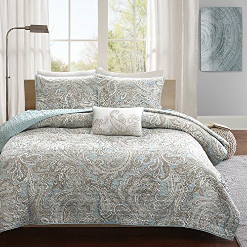 Madison Park Pure Ronan Cotton Quilt Set Blue 4 Piece