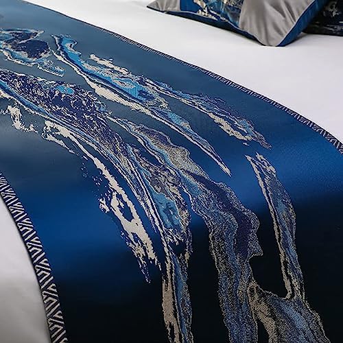 Luxury Blue Bed Runner Scarf with Jacquard Design