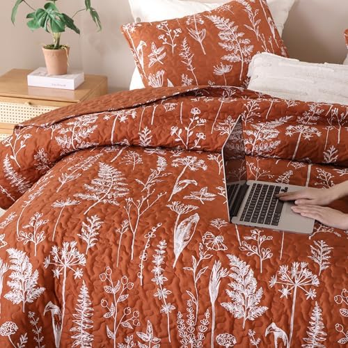 JANZAA Queen Size Floral Bed Spread with Botanical Pattern