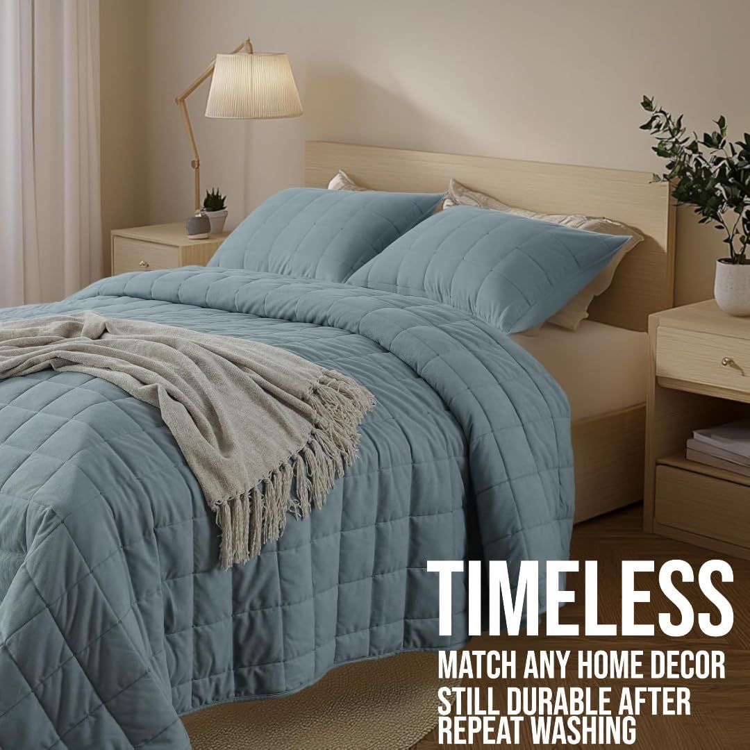 KASENTEX Oversized King Quilt Set - Blue 1