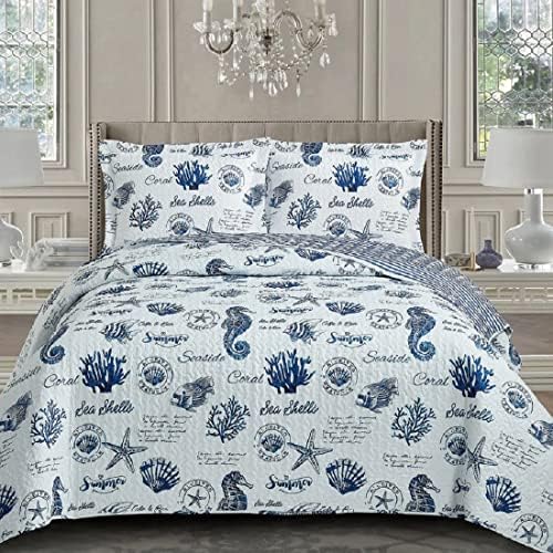 Royal Tradition Seaside Sea Shells Reversible Quilt Set