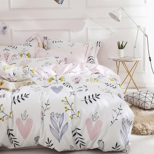 BuLuTu 3 Piece Floral Love Print Duvet Cover Set