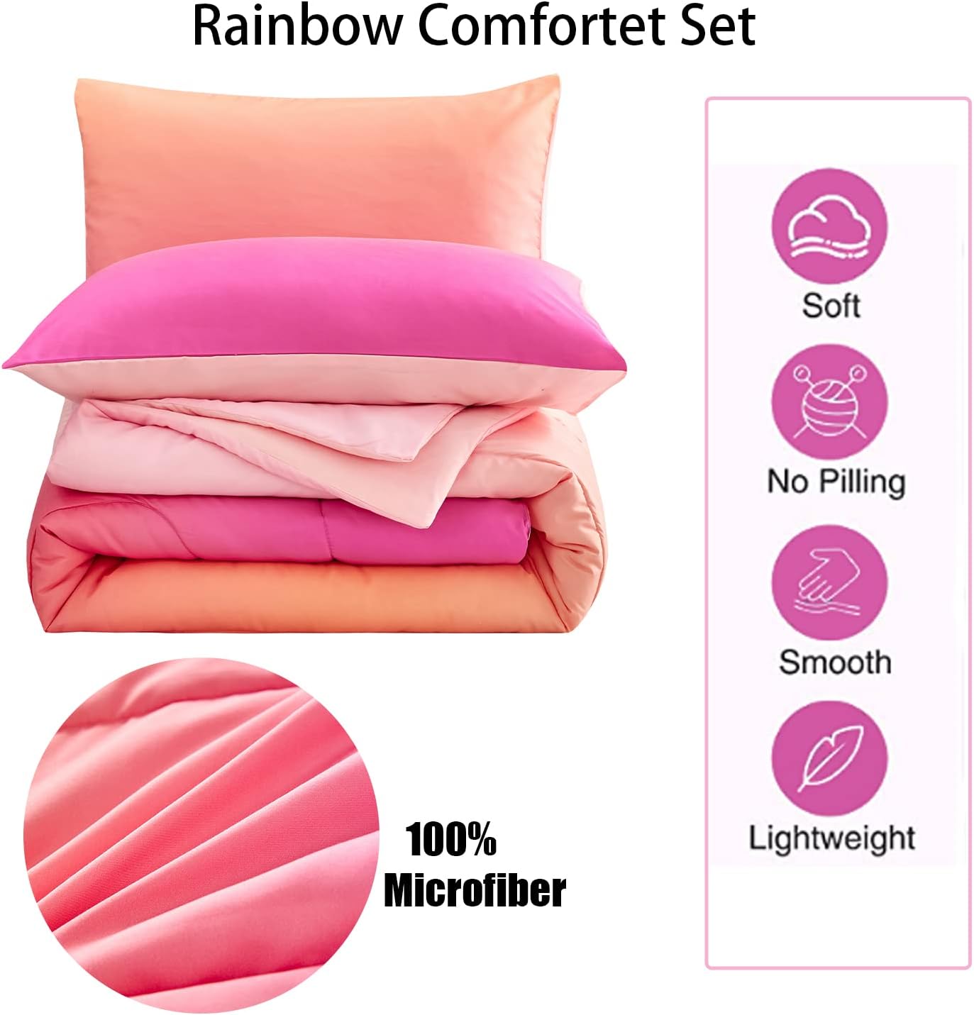 Yogeneg Rainbow Comforter Set for Kids Teens