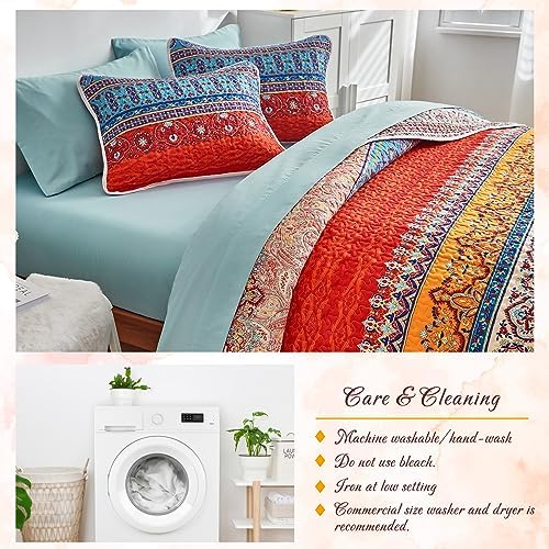 Tititada Twin Quilt Set 2 Pieces Reversible Striped Blue and Red Microfiber