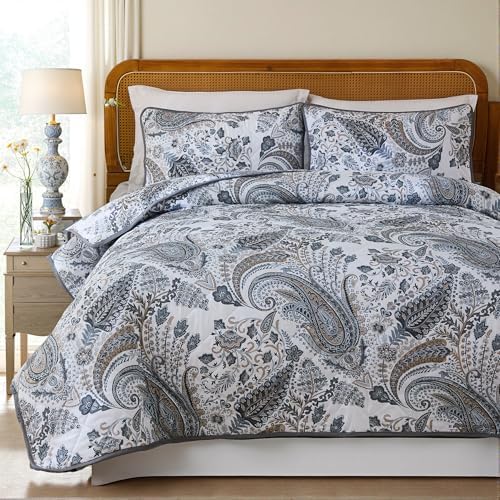 Cozaline 100 Cotton Queen Quilt Set with Paisley Design