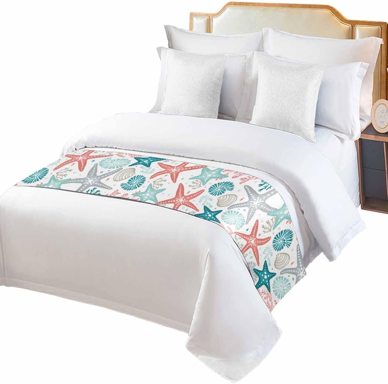 Teal Green Coral Bed Runner for Twin Bed