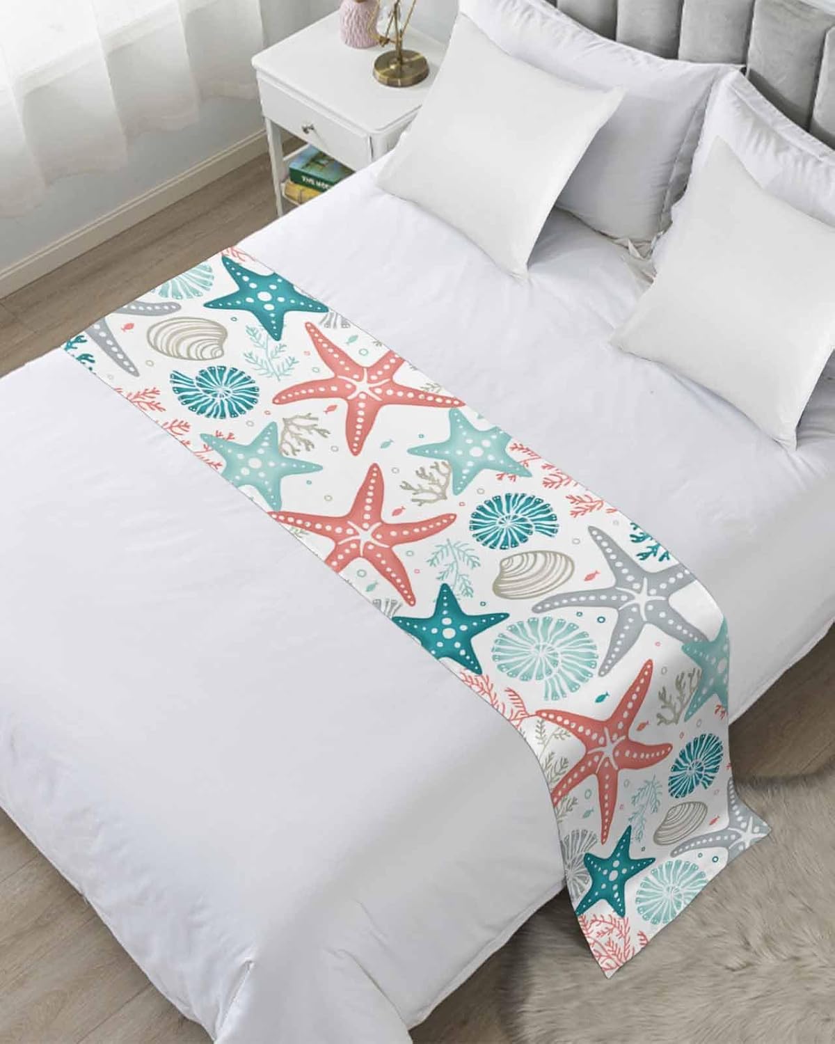 Teal Green Coral Bed Runner for Twin Bed