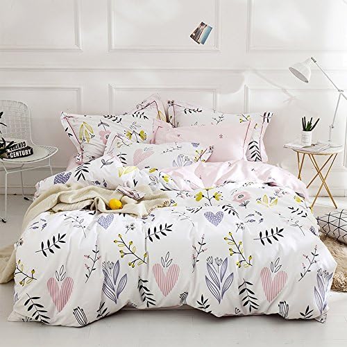 BuLuTu 3 Piece Floral Love Print Duvet Cover Set