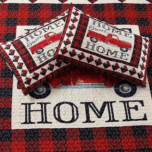Virah Bella 3 Piece King Cabin Quilt Set - Strain Red Truck