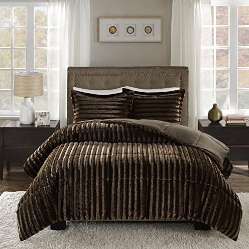 Madison Park Duke Luxe Faux Fur Reversible Comforter Set Chocolate 3 Piece