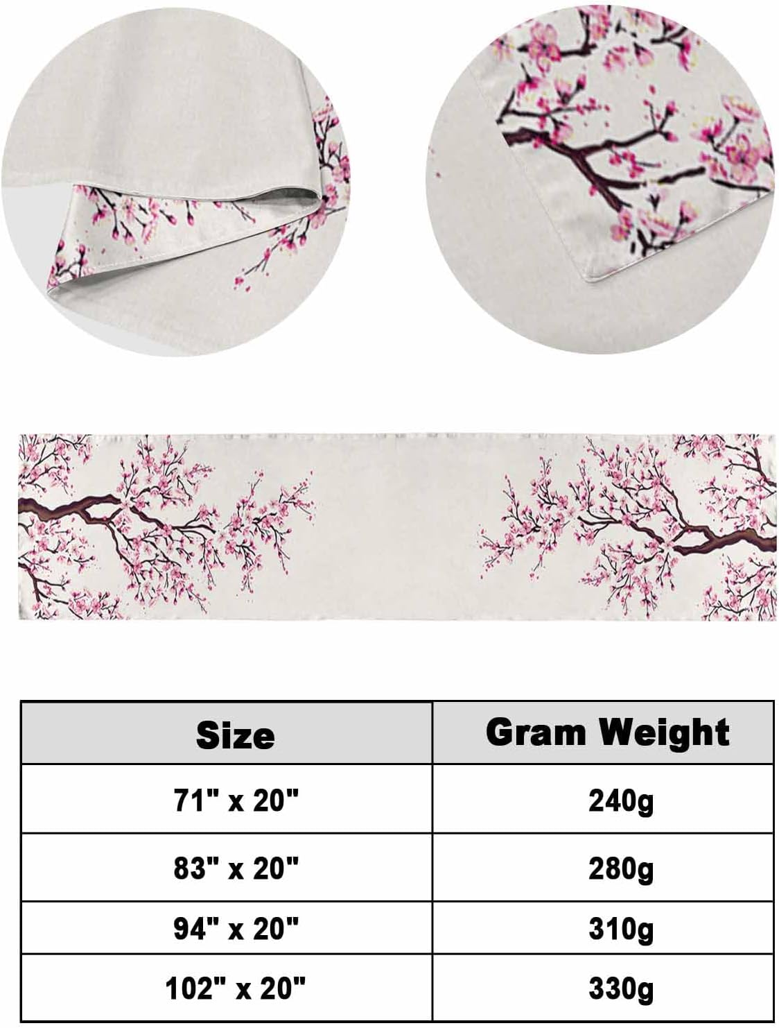 Cherry Blossom Bed Runner Scarf 71x20in Pink Design