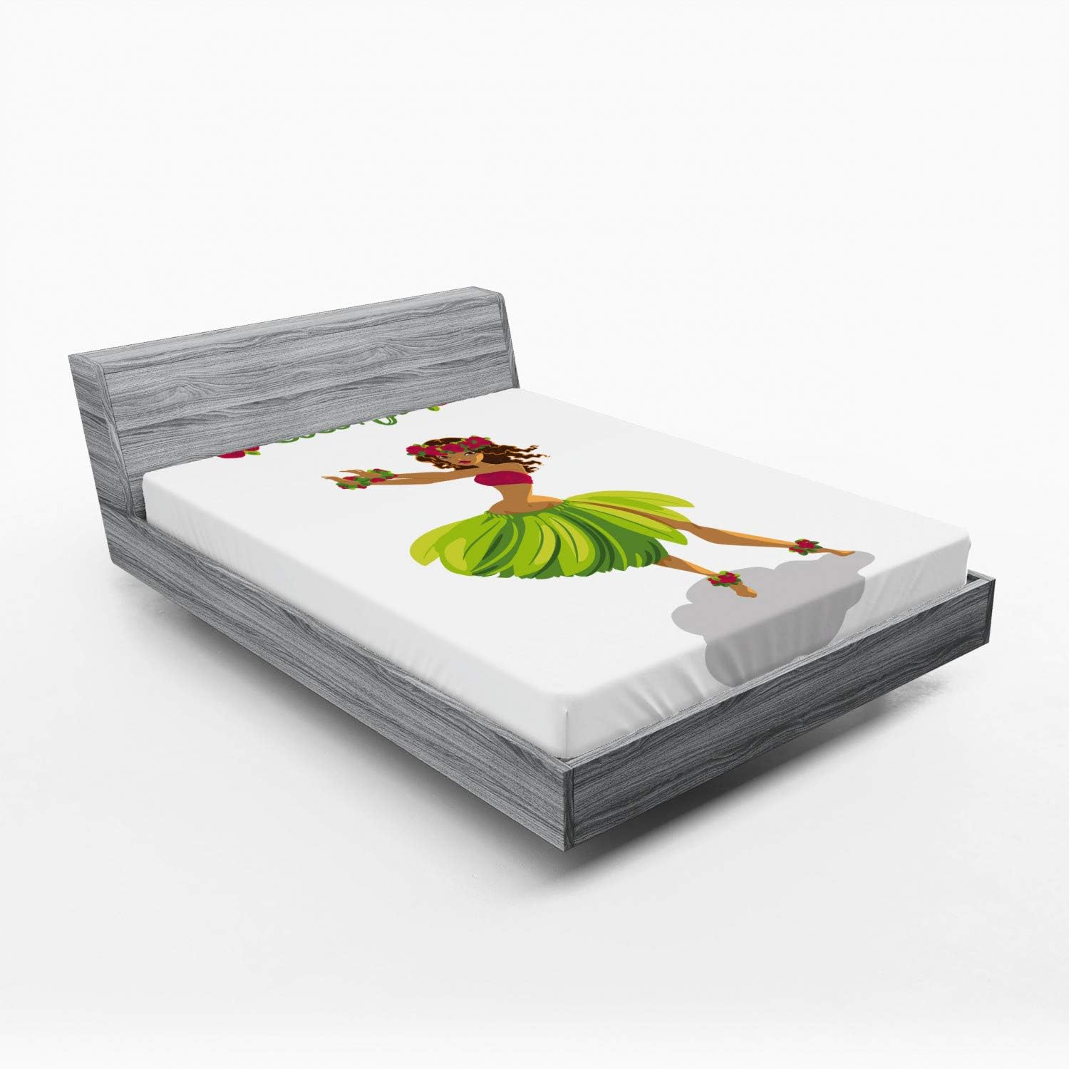 Ambesonne Luau Sheet Set Hula Dancer with Aloha Text