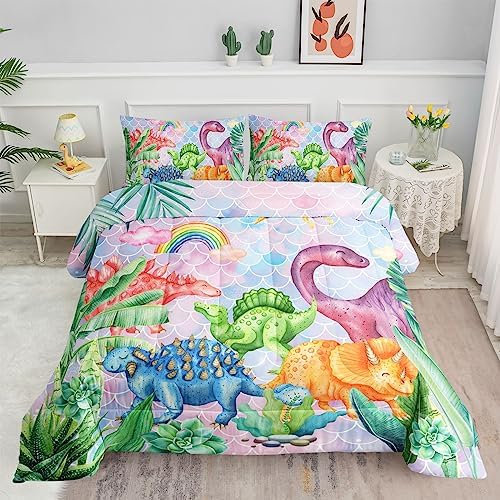 Dinosaur Rainbow Comforter Set for Kids 1