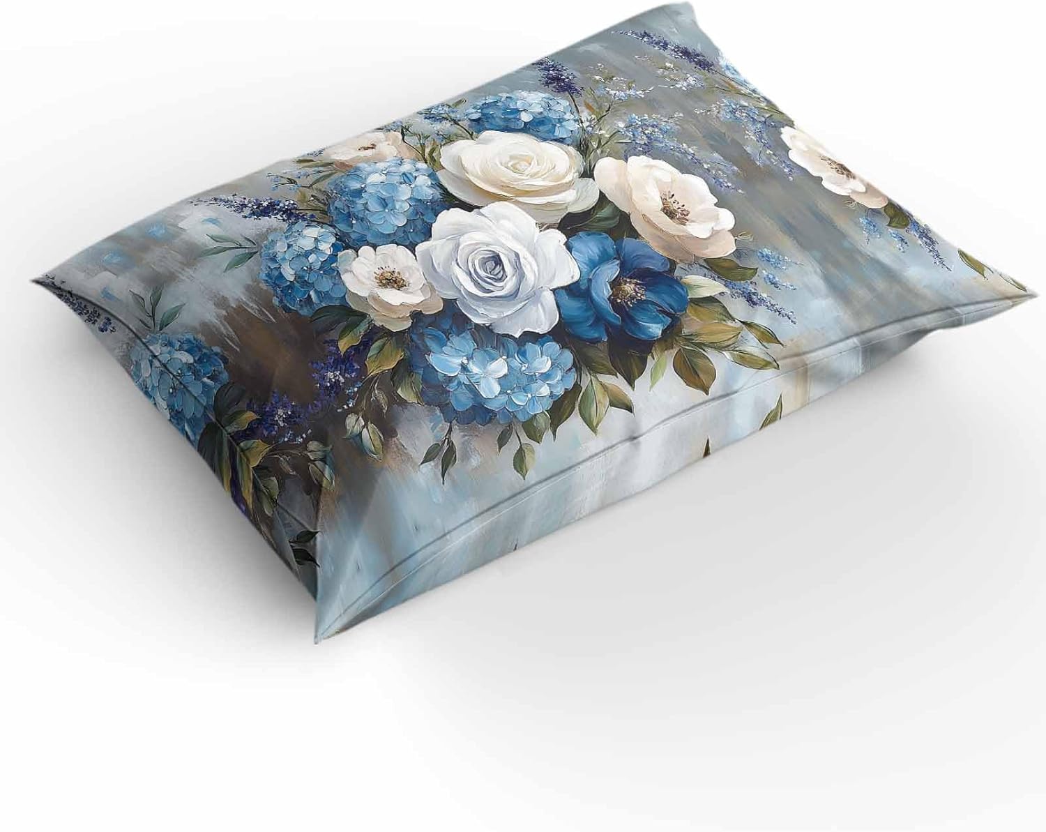 Boanket 3-Piece Queen Duvet Cover Set with Zipper White Blue Floral