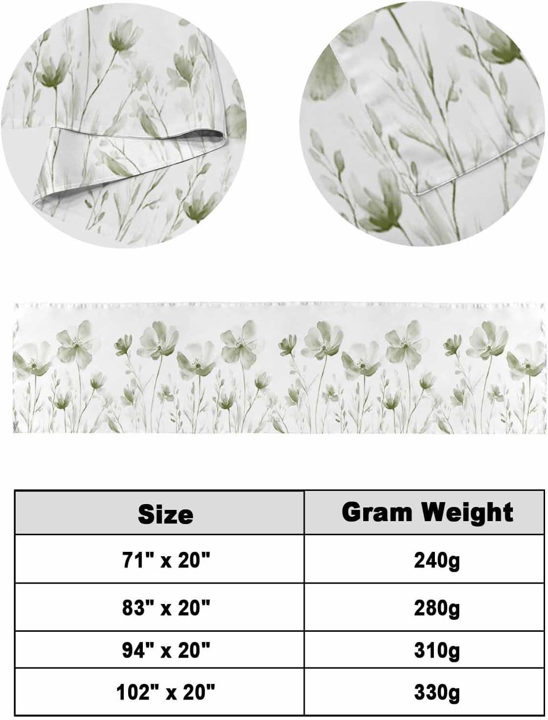 Chucoco Sage Green Flower Bed Runner Scarf