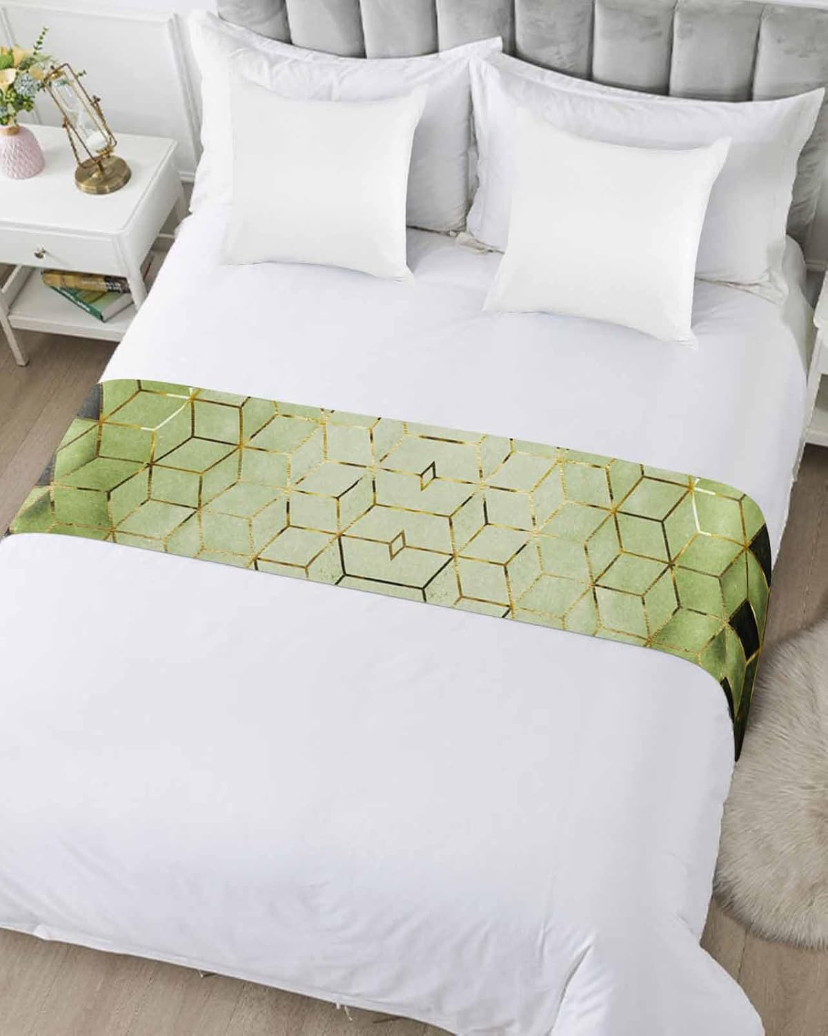 Marble Green King Size Bed Runner Scarf