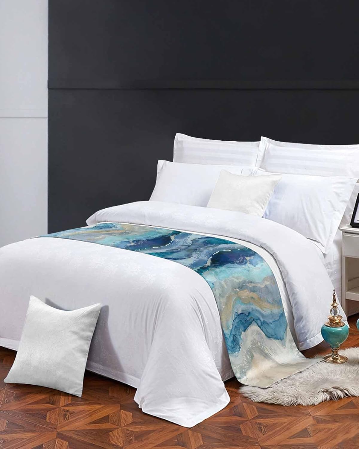 Homechoid Blue Coastal Bed Runner 94x20 Inches
