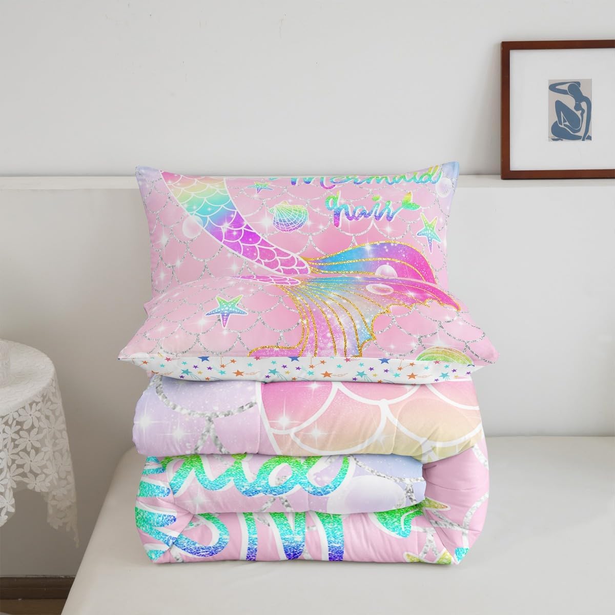 Feelyou Mermaid Comforter Set Twin Size for Kids Girls