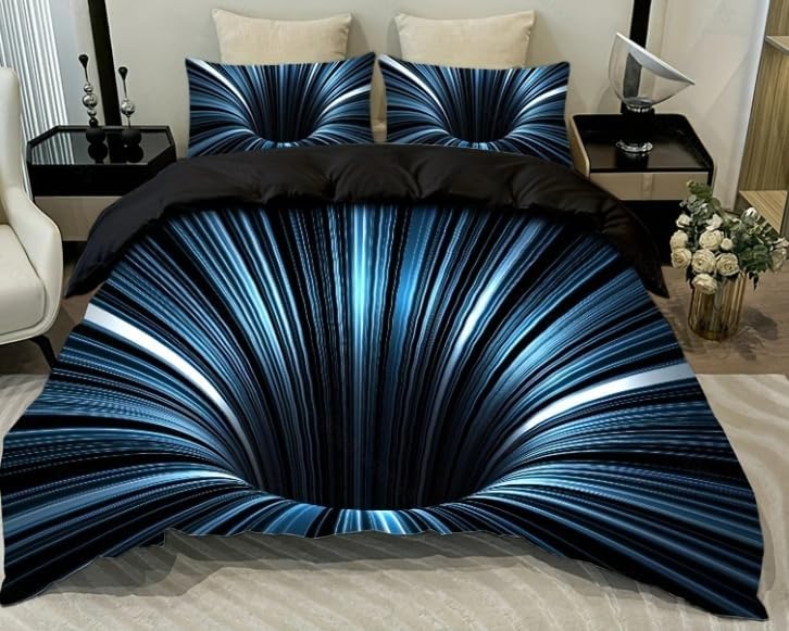 NTBED 3D Geometric Microfiber Comforter Set for Kids Adults Blue Queen