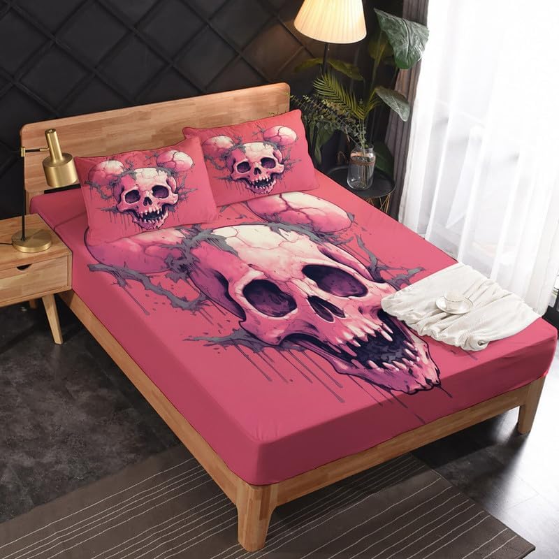 California King Skull Sheet Set - 4PCS Microfiber Deep Pocket