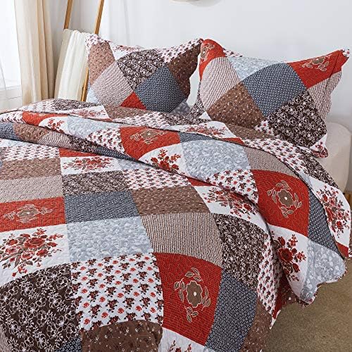 Travan Floral Printed Quilt Set King Size 3-Piece Reversible