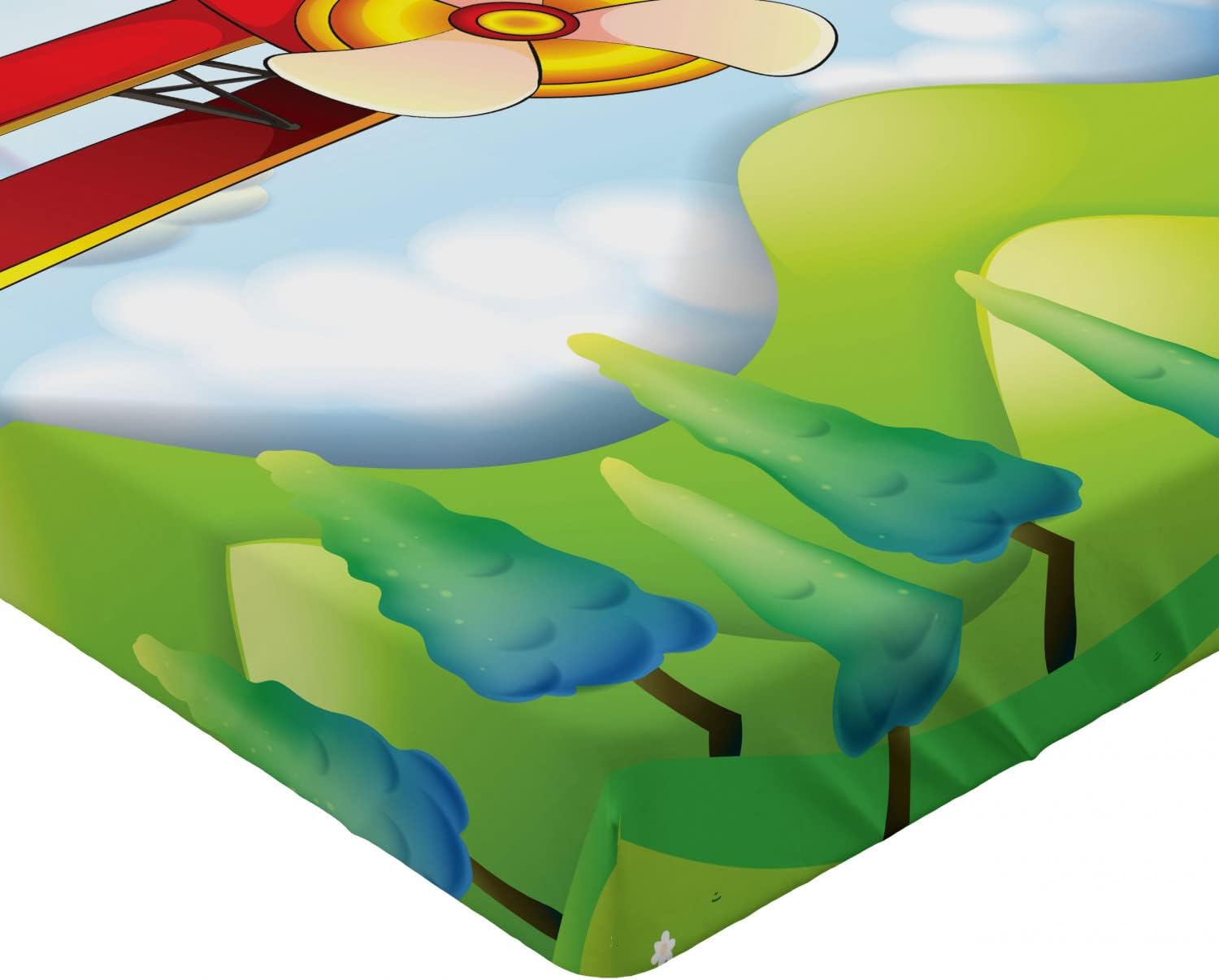 Ambesonne Multicolor Cartoon Airplane Fitted Sheet