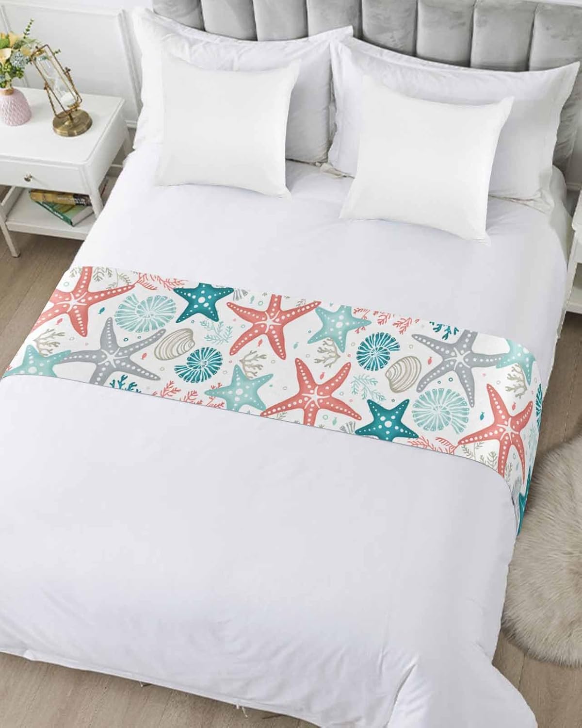 Teal Green Coral Bed Runner for Twin Bed