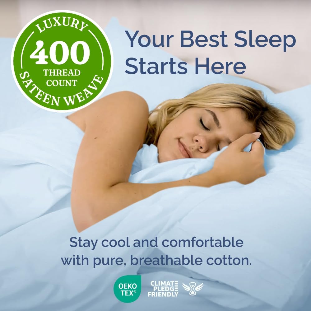 400 Thread Count Cotton Sheet Set Twin XL 100 Cotton Light Blue