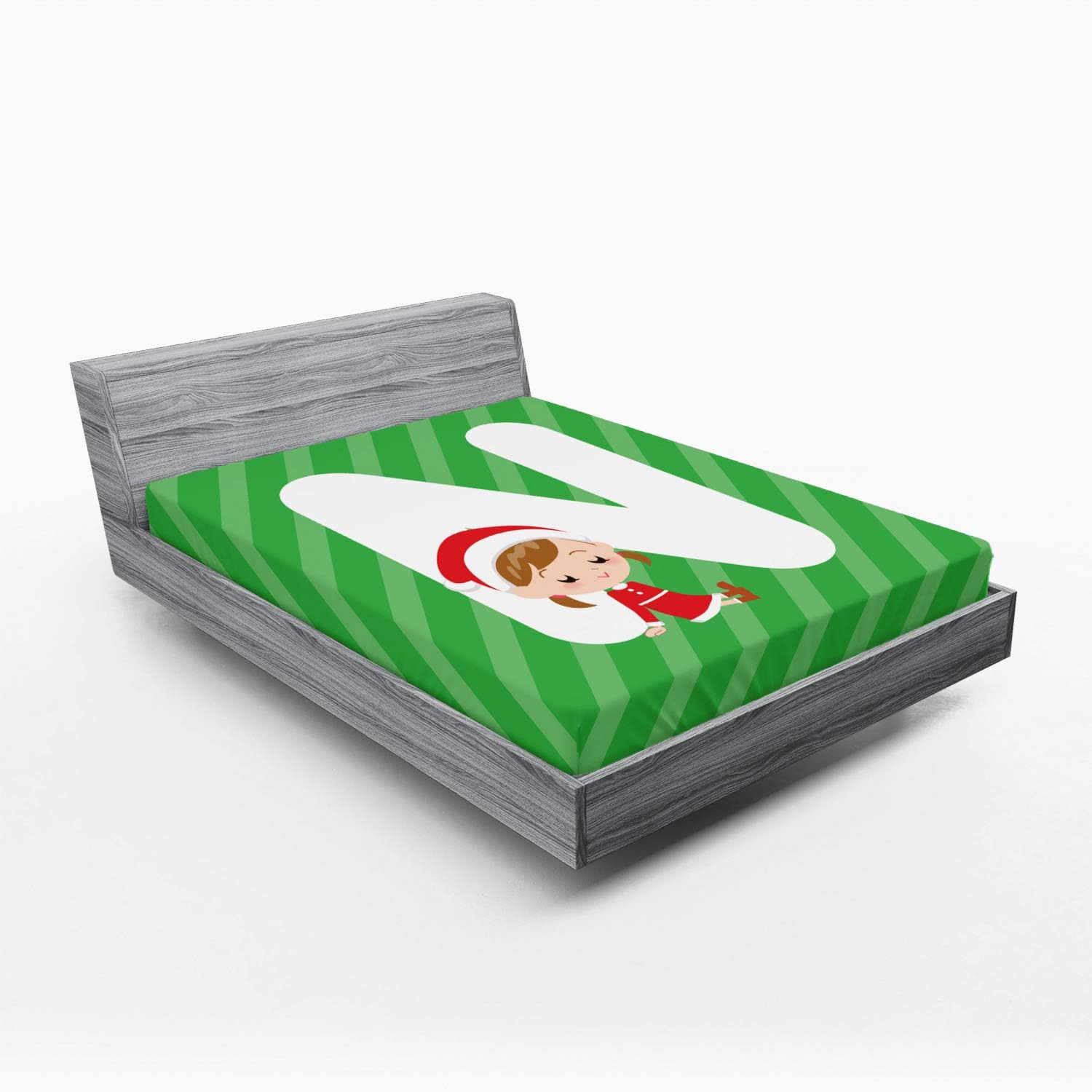 Ambesonne Christmas Alphabet N Fitted Sheet Green Dark Coral White