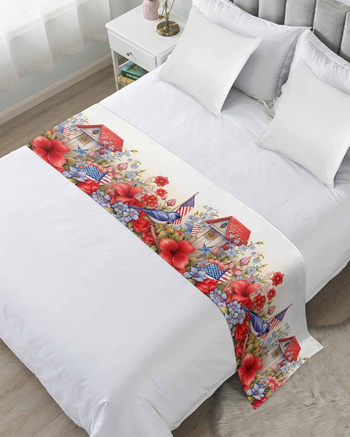 DreamyCor 4th of July Bed Runner with Star Stripes
