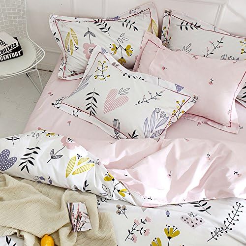 BuLuTu 3 Piece Floral Love Print Duvet Cover Set