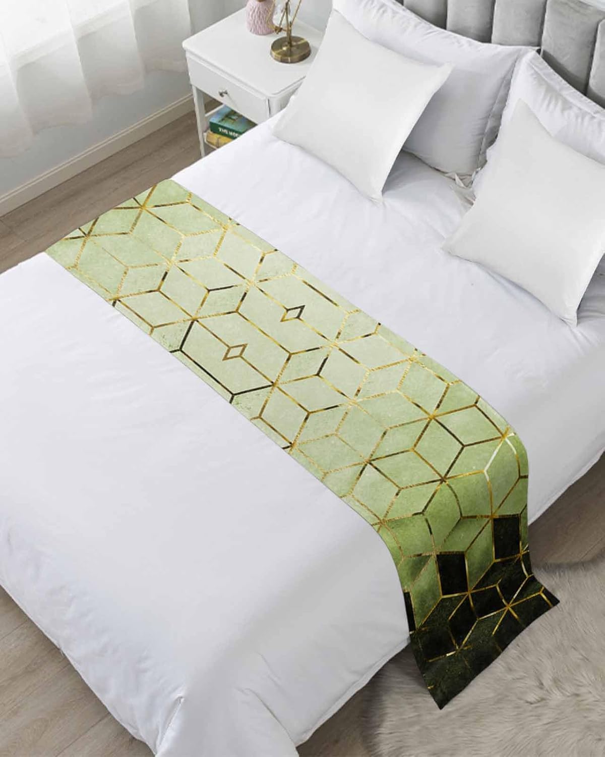 Marble Green King Size Bed Runner Scarf