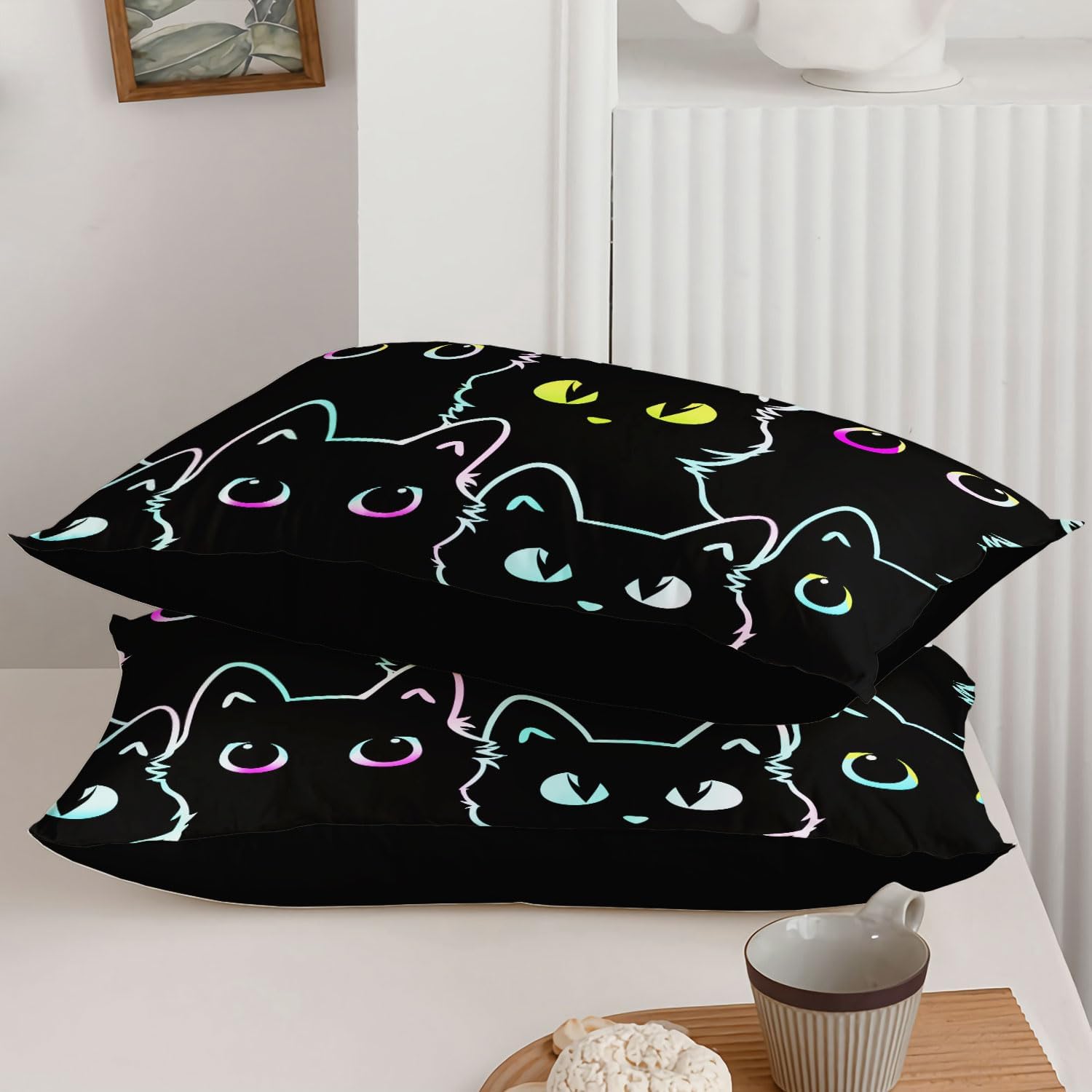 Axolotl Kids Cartoon Cat Comforter Set - Full Size Gradient Black