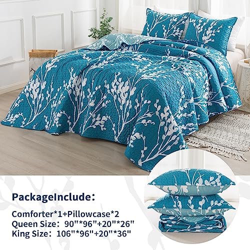 Andency Teal Blue Quilt Set with Pillowcases