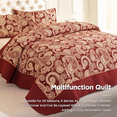 Sophia William Red Quilt Set Cal-King 3-Piece