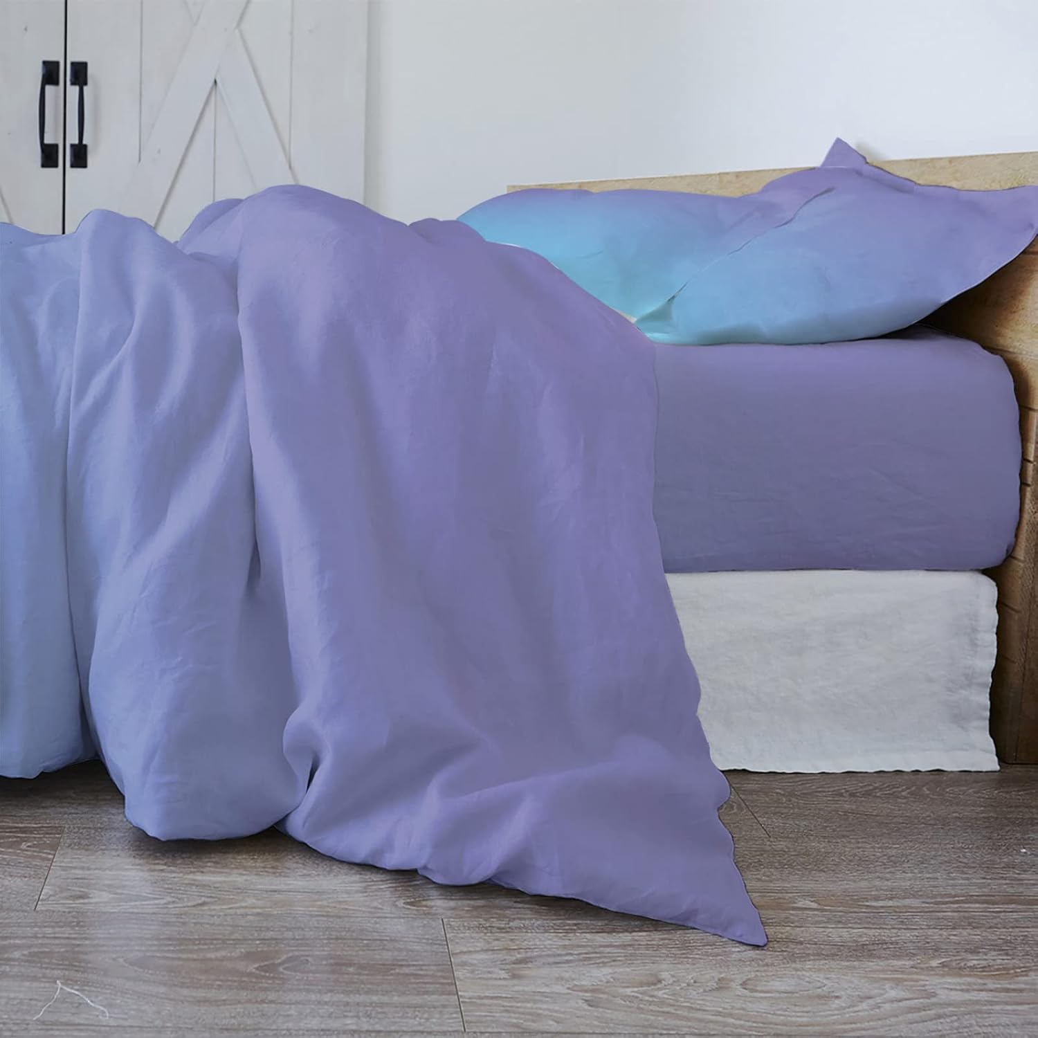 Purple Blue Ombre Duvet Cover Set Queen Size 4 Piece