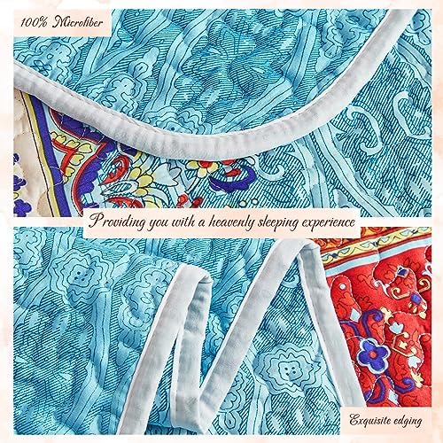 Tititada Twin Quilt Set 2 Pieces Reversible Striped Blue and Red Microfiber