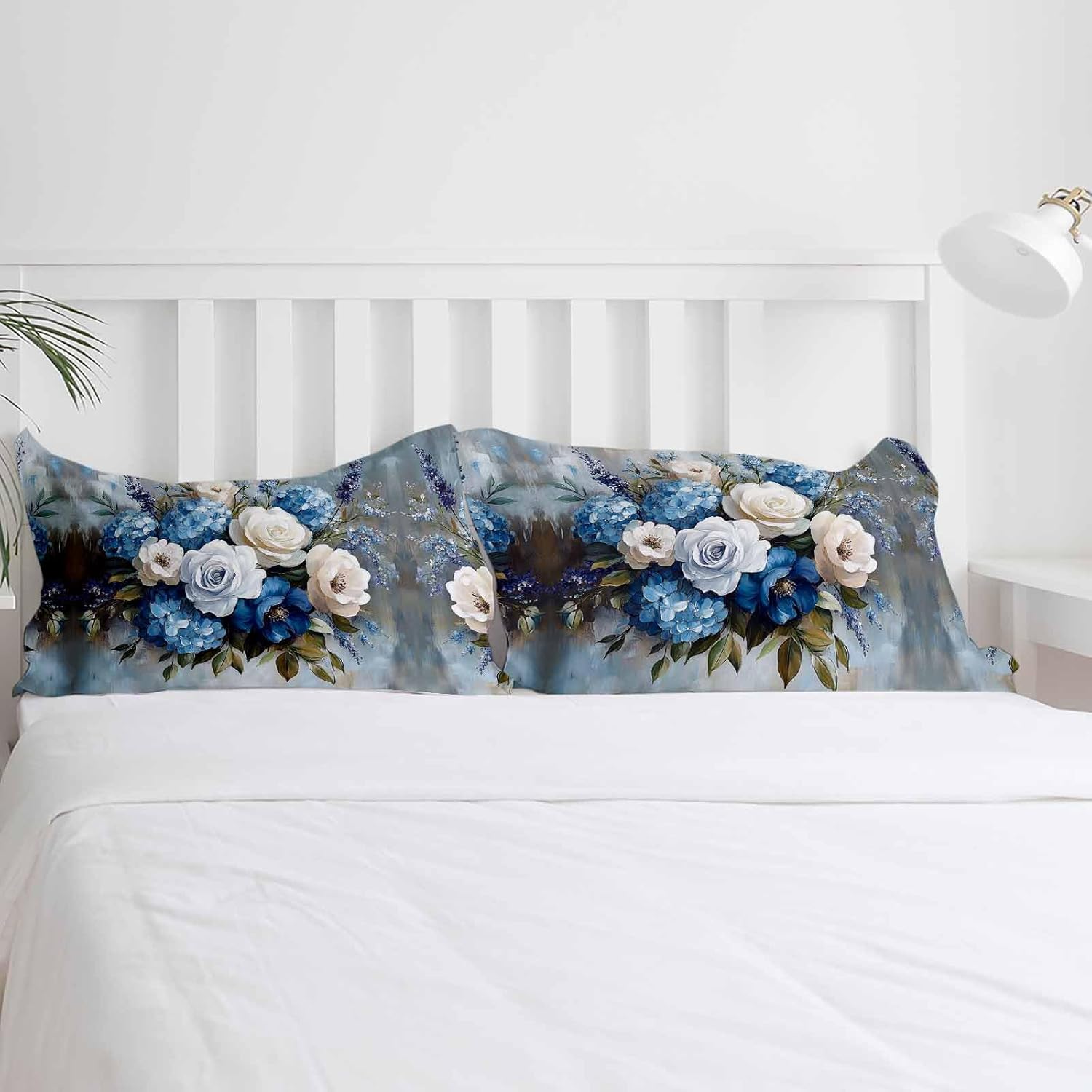 Boanket 3-Piece Queen Duvet Cover Set with Zipper White Blue Floral