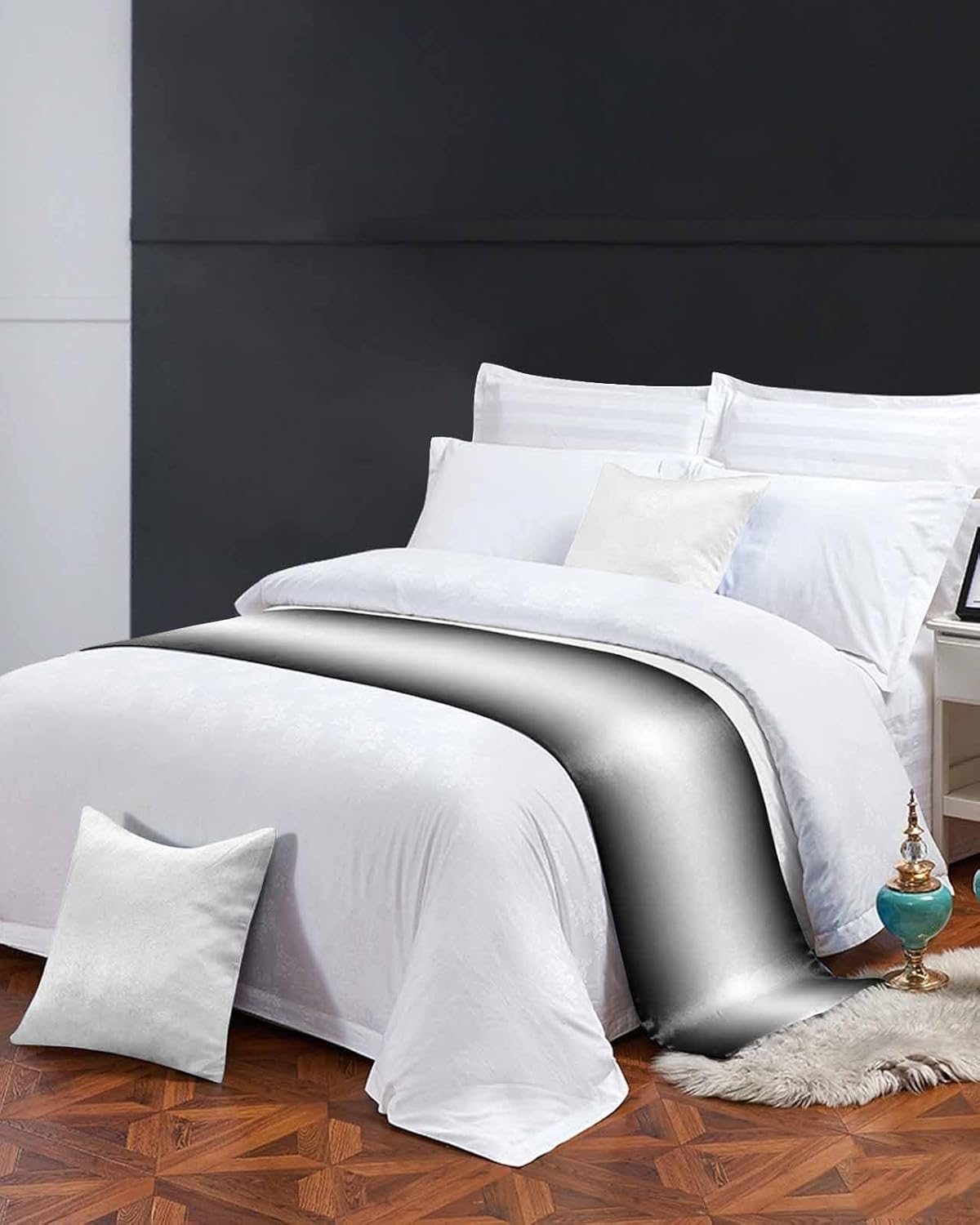 Homechoid Black Ombre Bed Runner for QueenCal King 94x20 Inches