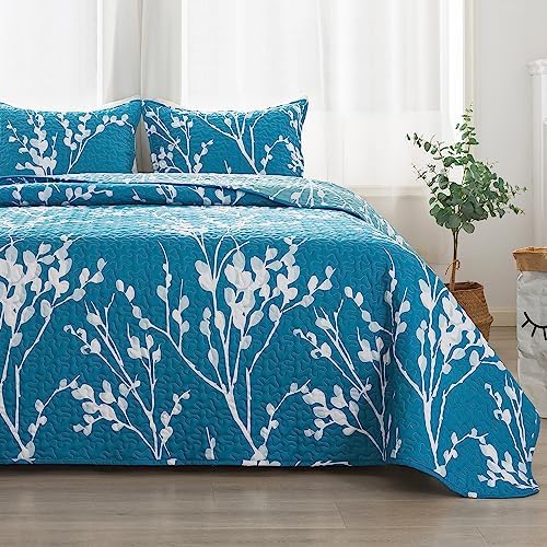 Andency Teal Blue Quilt Set with Pillowcases