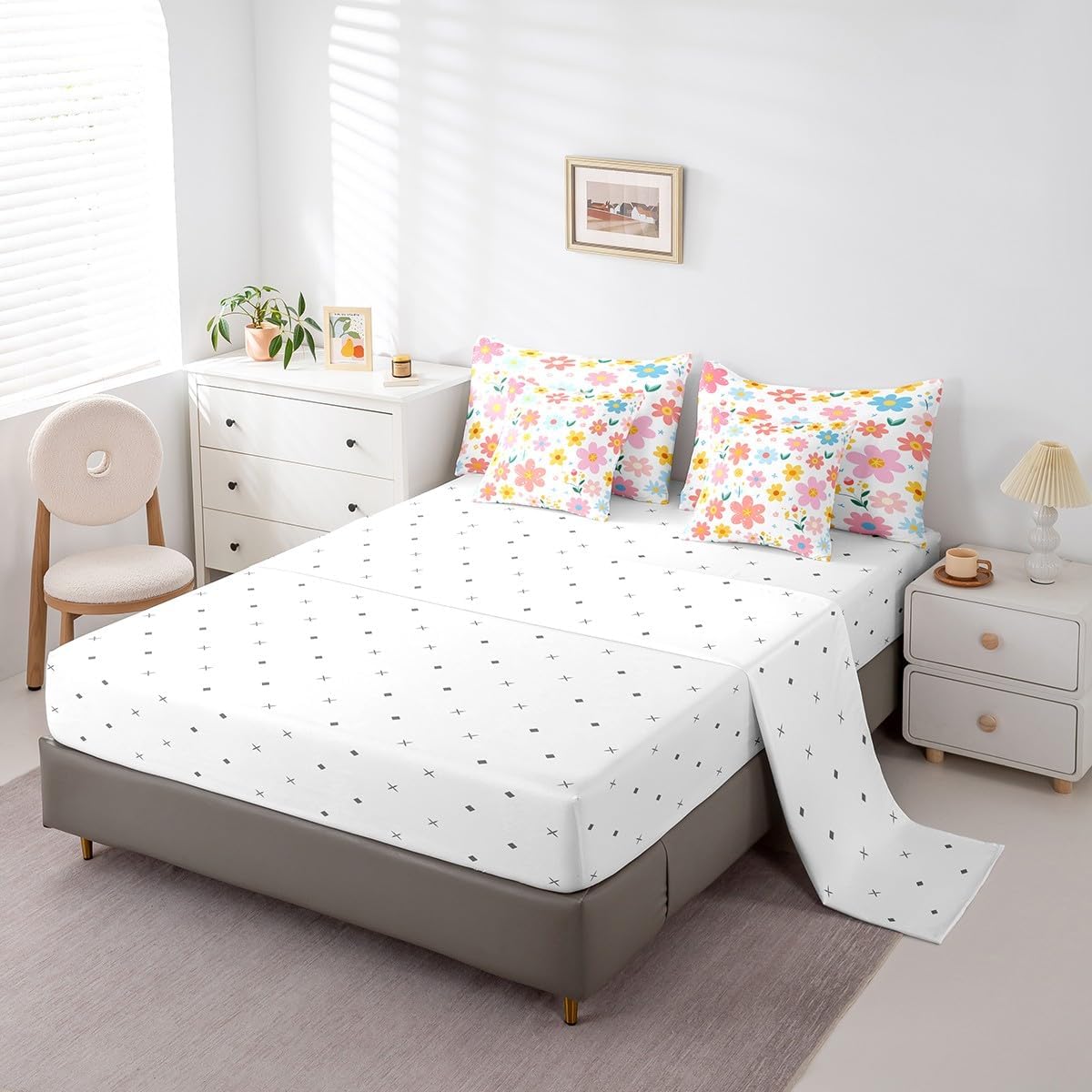 Feelyou Cute Flower Comforter Set Kids 7 Piece Bed in a Bag