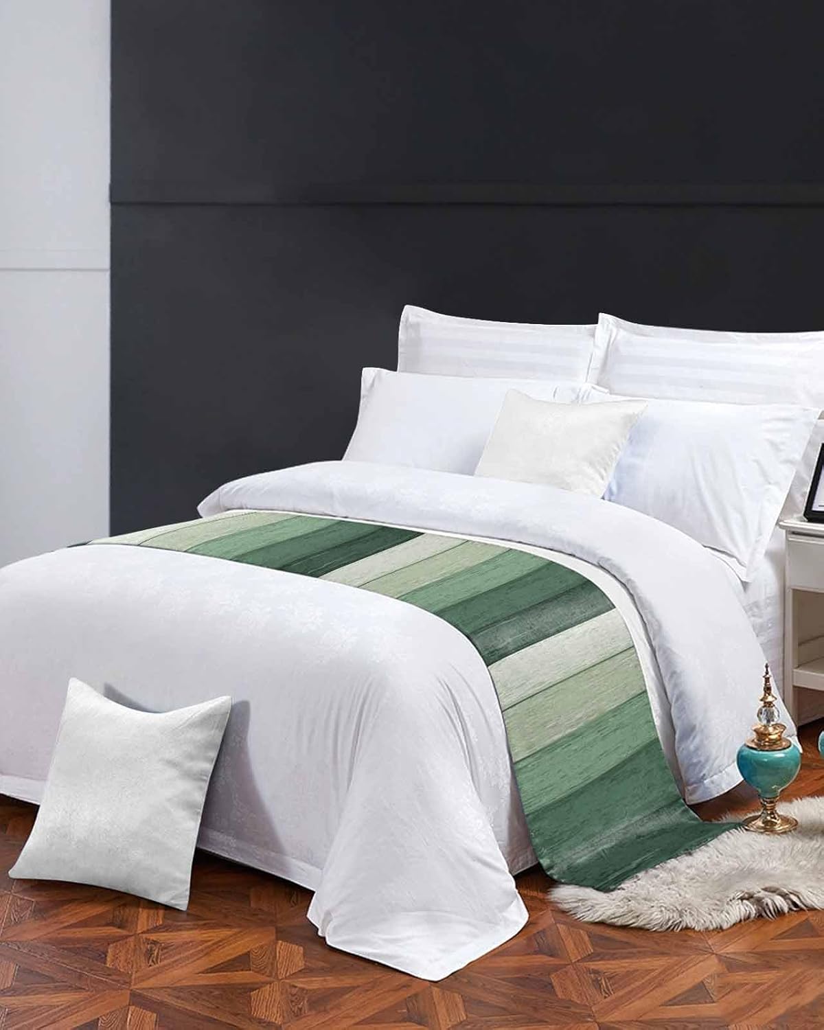 Stripe Bed Runner Scarf - Sage Green Striped Gradient