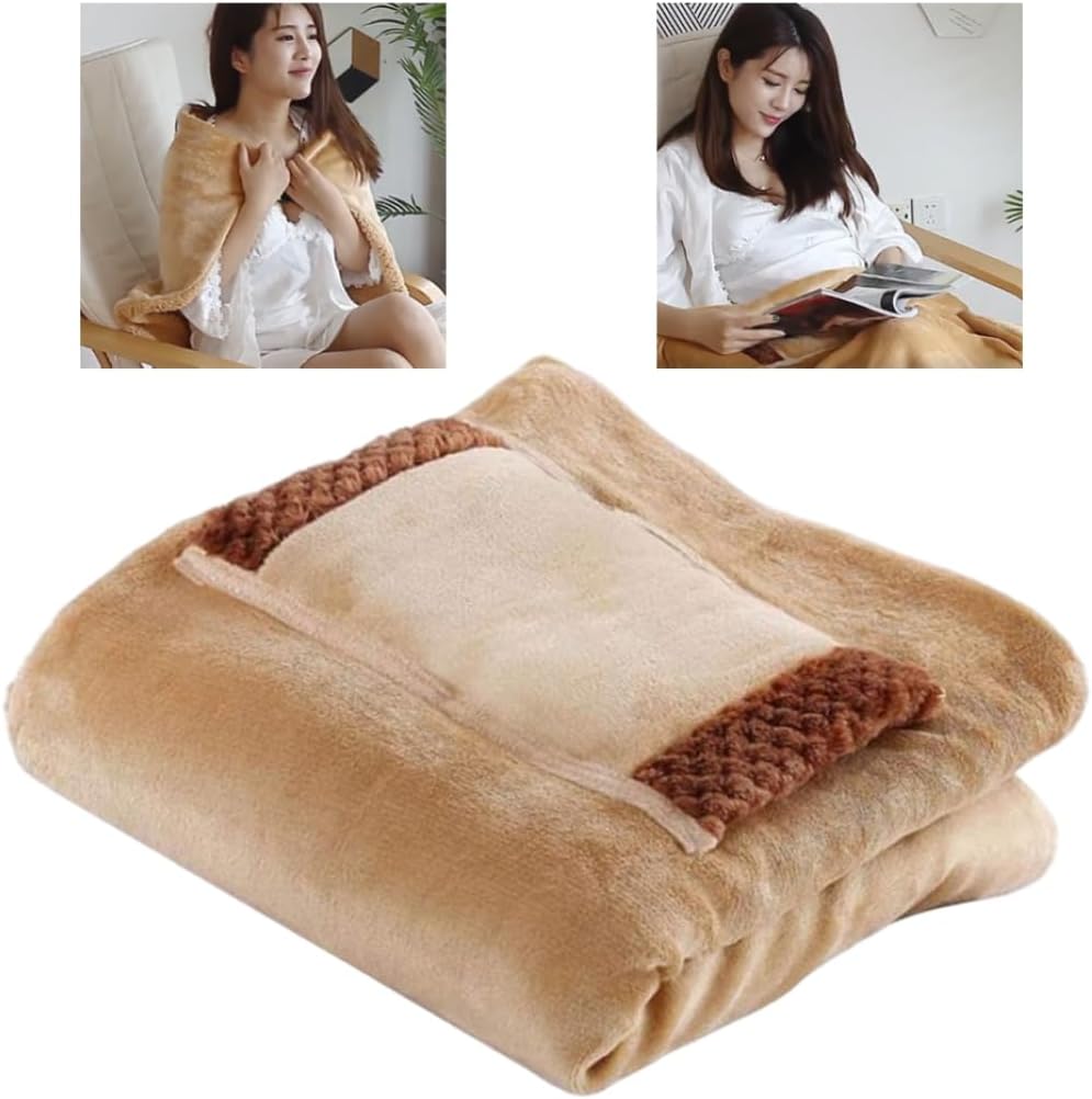 Jeorywoet Warm Electric Throw Blanket with USB Cable and Hand Warmer Pocket