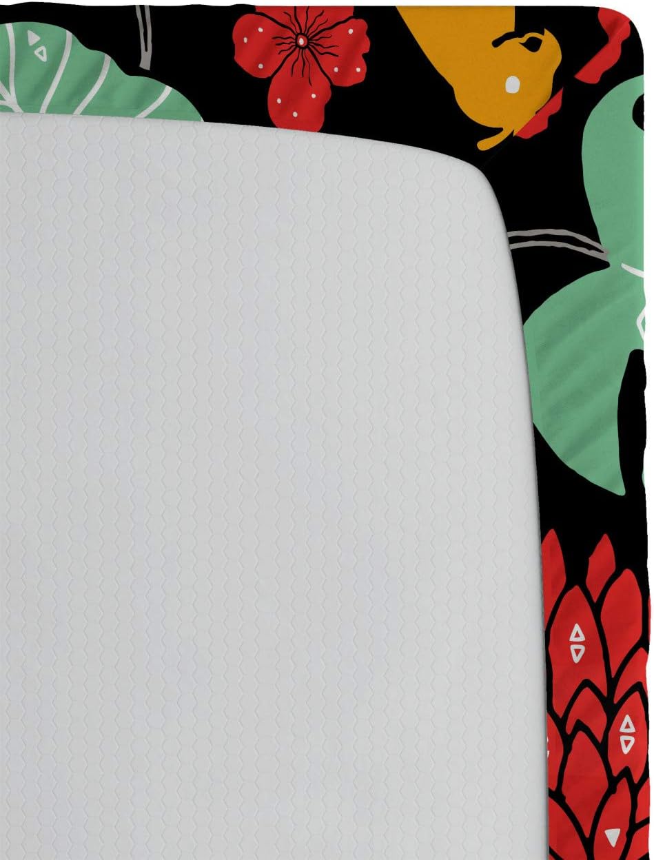 Ambesonne Microfiber Fitted Sheet - Tropical Monstera and Parrots Design
