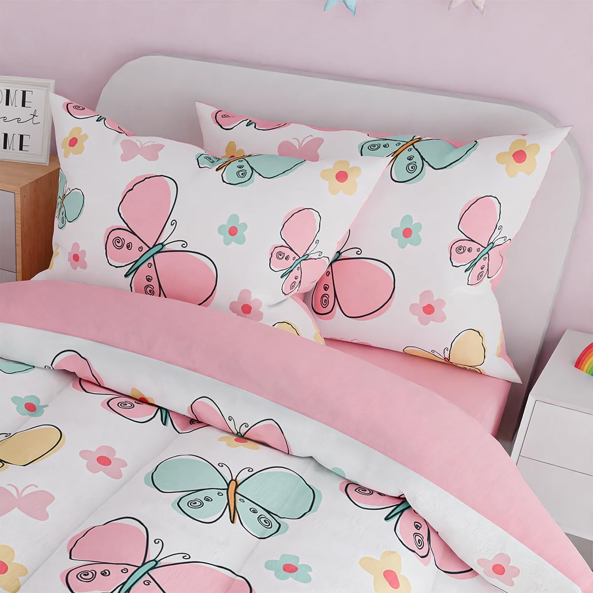 SANDJEST Butterfly Comforter Set for Girls